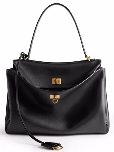 Balenciaga Rodeo Medium Grained Leather Top-handle Bag In Black