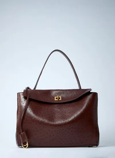 Balenciaga Rodeo Medium Ostrich-embossed Top-handle Bag In 2053 Chocolate