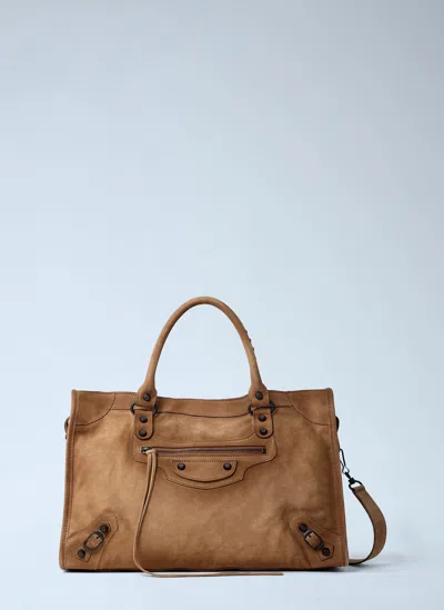 Balenciaga Medium Suede Le City Handbag In Black
