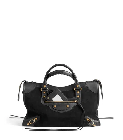 Balenciaga Medium Suede Le City Top-handle Bag In Black
