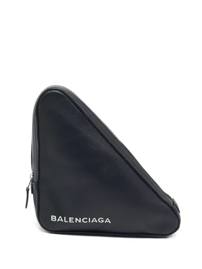 Pre-owned Balenciaga Medium Triangular Leather Clutch Bag In Black