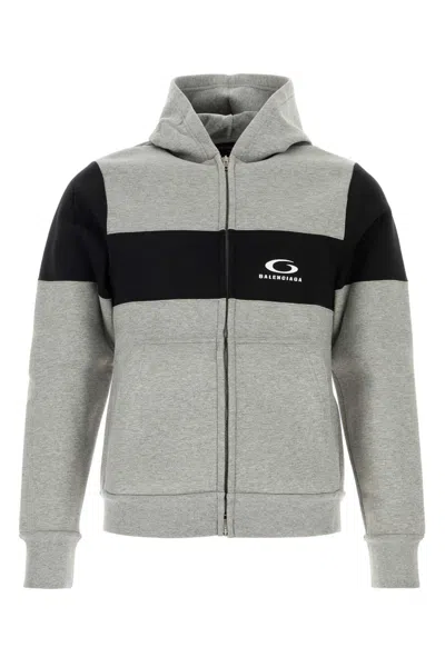 Balenciaga Melange Grey Cotton Sweatshirt In Gray