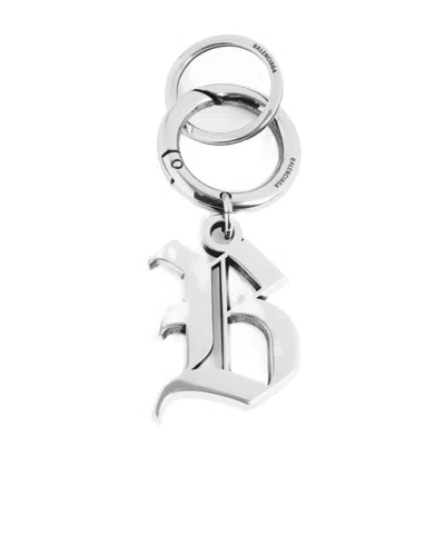 Balenciaga Melrose B Keychain In Antique Silver In Transparent