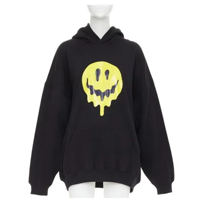 Pre-owned Balenciaga Melting Smiley Face Unifit Black Cotton Oversized Hoodie Sweatshirt