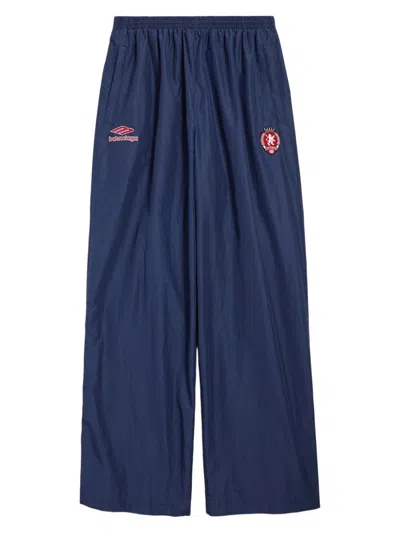 Balenciaga Cotton-blend Elasticated Wide-leg Trousers In Blue