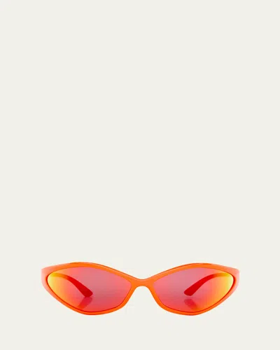 Balenciaga Men's Acetate Wrap Sunglasses In Shiny Fluo Orange