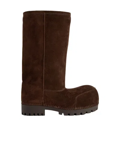 BALENCIAGA MEN'S ALASKA FUR HIGH BOOT IN LIGHT ESPRESSO