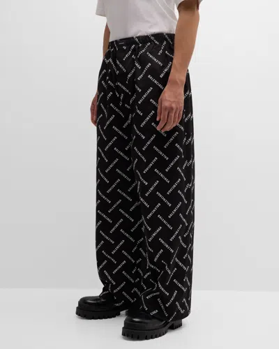Balenciaga Men's Allover Diagonal Logo Pajama Pants In Black
