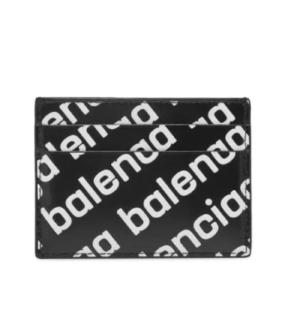 Pre-owned Balenciaga Men's Allover-logo Card Holder Brand In Black