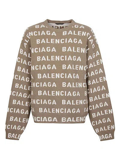 BALENCIAGA MEN'S ALLOVER LOGO CREWNECK SWEATER