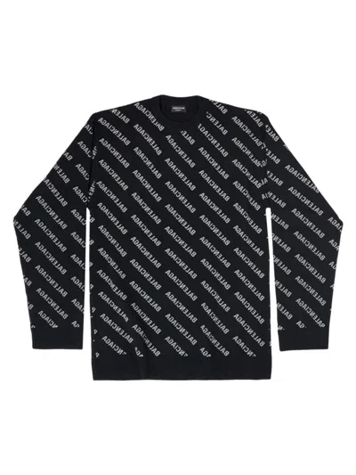 Balenciaga Men's Allover Logo Crewneck Sweater In Black