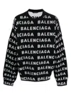 Balenciaga Logo All Over Print Pullover Sweater In Black