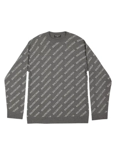Balenciaga Men's Allover Logo Sweater In Grey