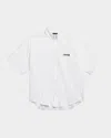 Balenciaga Short Sleeve Silk Blend Button Down Shirt In Bianco