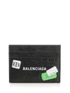 Balenciaga Men Arena Leather Sticker Card Holder In Black