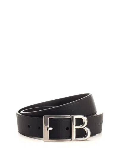 Balenciaga Men B Classic Leather Belt In Black