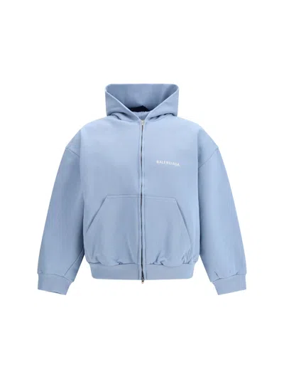 Balenciaga Men Back Zip-up Hoodie In Blue