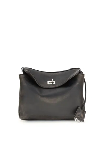 Balenciaga Dark Brown Leather Rodeo Small Shoulder Bag In Gray