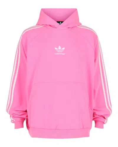 Pre-owned Balenciaga Men's  Adidas Large Fit Hoodie In Neon Pink/white In Multi