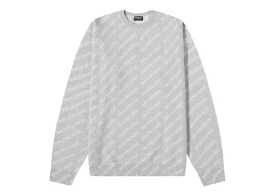 Pre-owned Balenciaga Men's  Allover Logo Knit Crewneck Sweatshirt In Grey/white