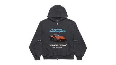 Pre-owned Balenciaga Men's  Automobil Lamborghini Zipup Small Fit Hoodie In Faded