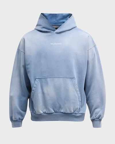 Balenciaga Men's  Back Hoodie Medium Fit In Blue