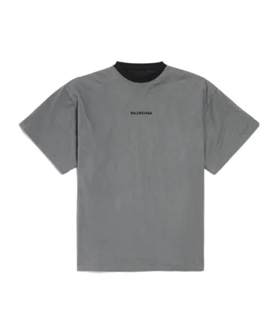 Balenciaga Men's  Back Reversible Oversized T-shirt In Grey/faded Black In Gray