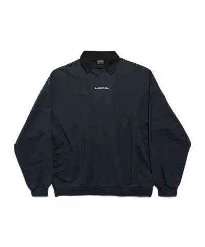 Balenciaga Men's  Back Shirt Collar Crewneck In Black Faded
