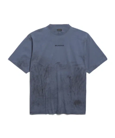 Balenciaga Men's  Back T-shirt Medium Fit In Faded Dark Blue/black In Multi