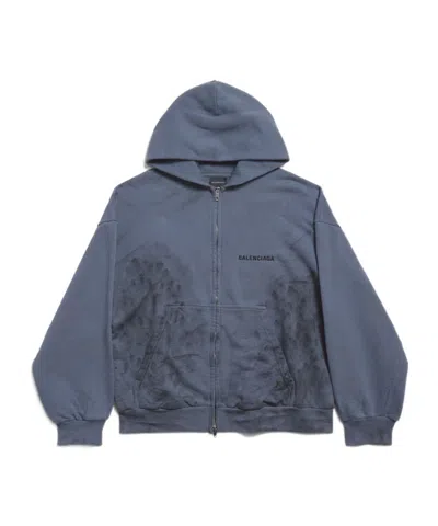 Balenciaga Men's  Back Zip-up Hoodie Regular Fit In Faded Dark Blue/black