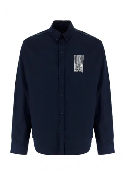 Pre-owned Balenciaga Men's  Barcode Logo Shirt In Navy Blue/white In Multi