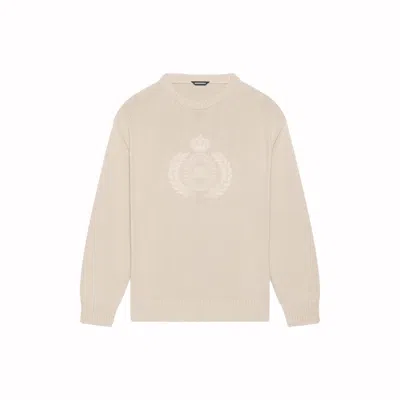 Pre-owned Balenciaga Men's  Bb Laurel Crown Logo Crewneck Sweatshirt Knitted Sweater In Beige