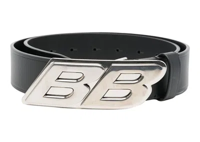 Pre-owned Balenciaga Men's  Bb Logo Buckle Belt In Black/silver/tone