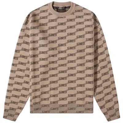 Pre-owned Balenciaga Men's  Bb Logo Crewneck Sweatshirt In Beige