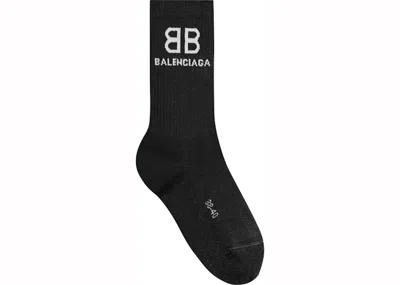 Pre-owned Balenciaga Men's  Bb Logo Tennis Socks In Black/white