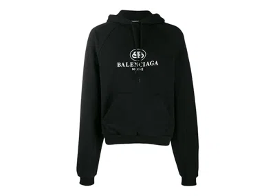 Pre-owned Balenciaga Men's  Bb Mode Hoodie In Black/white In Multi