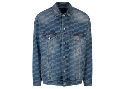 Pre-owned Balenciaga Men's  Bb Monogram Denim Jacket In Blue