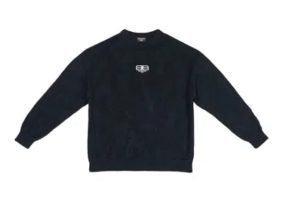 Pre-owned Balenciaga Men's  Bb Paris Icon Large Fit Sweater In Navy Blue/white