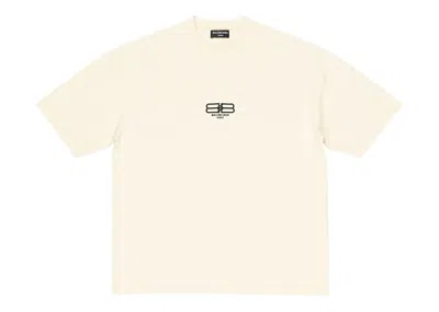 Pre-owned Balenciaga Men's  Bb Paris Icon Medium Fit T-shirt In Light Beige/black Logo