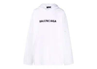 Pre-owned Balenciaga Men's  Blurry Logo Print Hoodie In White