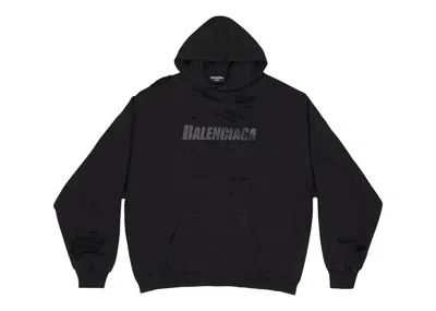 Pre-owned Balenciaga Men's  Caps Destroyed Oversize Fit Hoodie In Black