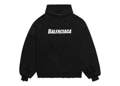 Pre-owned Balenciaga Men's  Caps Destroyed Oversize Fit Hoodie In Black/white