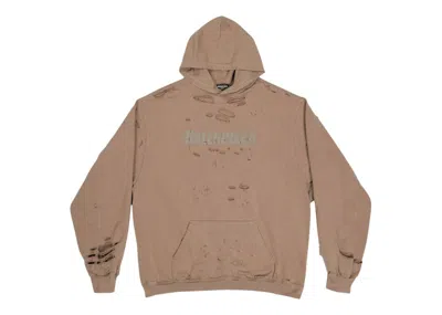 Pre-owned Balenciaga Men's  Caps Destroyed Oversize Fit Hoodie In Dark Beige/khaki In Brown