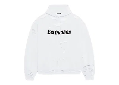 Pre-owned Balenciaga Men's  Caps Destroyed Oversize Fit Hoodie In White/black