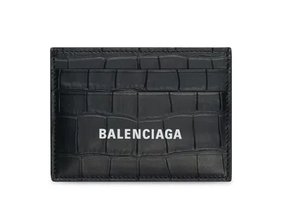 Pre-owned Balenciaga Men's  Cash Card Holder Crocodile Embossed In Black