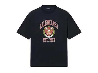 Pre-owned Balenciaga Men's  College Medium Fit T-shirt In Black/red/white In Multi