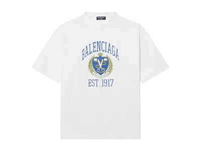 Pre-owned Balenciaga Men's  College Medium Fit T-shirt In White/blue/yellow In Multi