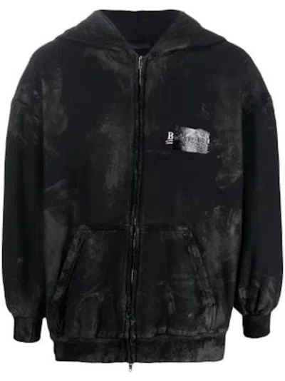 Pre-owned Balenciaga Men's  Cotton Frontzip Hoodie In Black