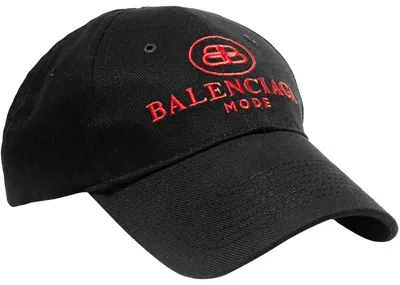 Pre-owned Balenciaga Men's  Embroidered Cotton Twill Baseball Hat In Black