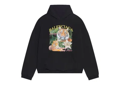 Pre-owned Balenciaga Men's  Fbi Print Year Of The Tiger Reversible Hoodie In Dark Blue/black/yellow In Multi